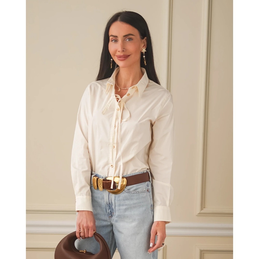 Care Tucker Secretariat Poplin Shirt Top Womens S White Preppy Classic Career